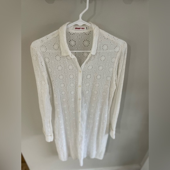 Johnny Was Tops - Johnny Was White Eyelet Shirt Dress/ Coverup - Size Medium